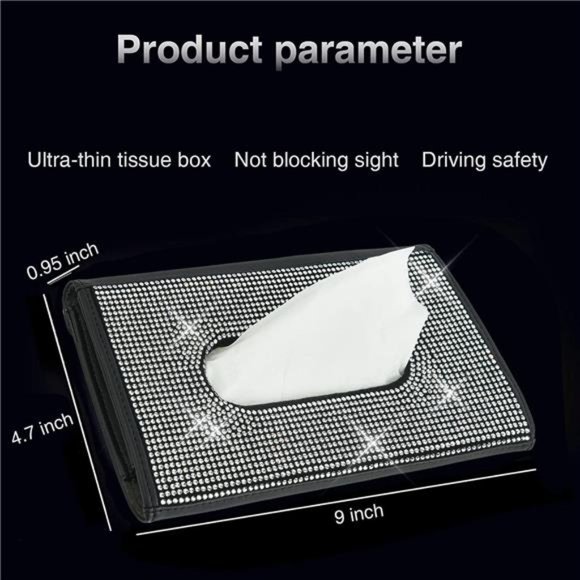 Bling Car Sun Visor Tissue Box Holder,Crystal Sparkling Napkin Holder,PU Leather - Picture 4 of 6